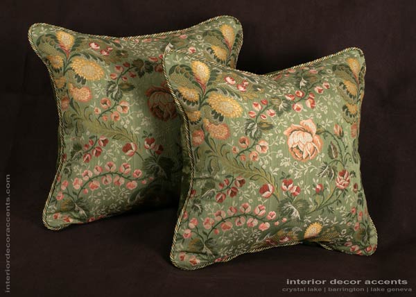 Floral designer brocade decorative throw pillows for traditional and luxurious interior design and home decor accents with Old World Weavers fabric