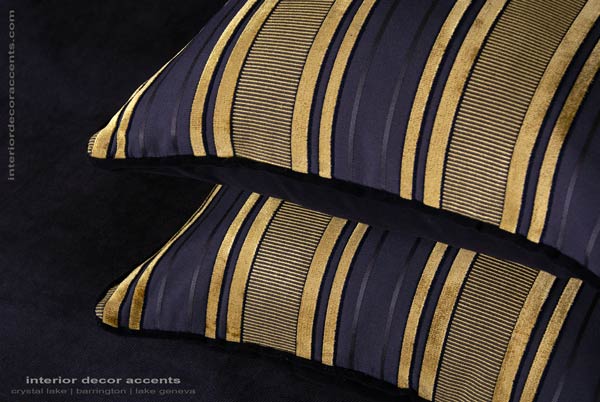 Lee Jofa Belgian velvet decorative designer pillows in Hanover Stripe fabric for elegant and luxurious iterior decor accents