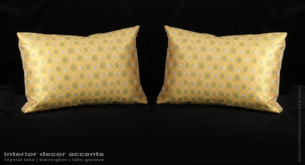 Stunning Retro Yellow colored pure silk lampas decorative throw pillows with kravet couture backing velvet for mid century, modern, transitional and contemporary interior design and timeless home decor accents