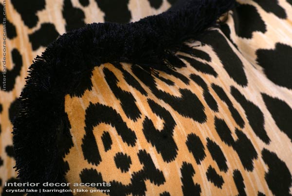 Stunning custom made leopard velvet decorative throw pillows from stroheim with brunschwig backing velvet for modern, transitional and traditional interior design and timeless home decor accents