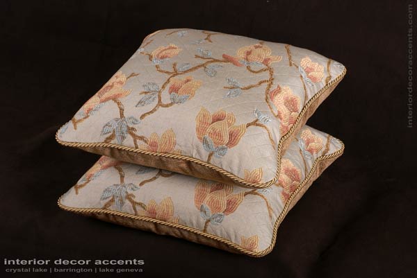 Italian floral vine brocade decorative throw pillows from travers with kravet couture backing velvet for transitional and traditional interior design and elegant home decor accents