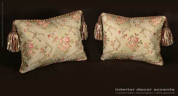Italian silk brocade decorative designer pillows from lee jofa angelina lampas fabric with kravet couture backing velvet for transitional and traditional interior design and elegant home decor accents