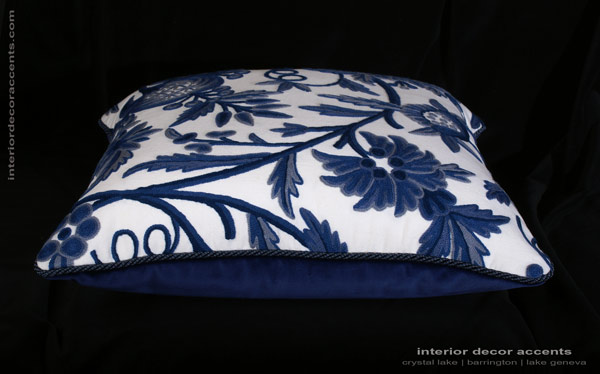 Lee Jofa Sohil Crewel large decorative designer pillow with Kravet Courture velvet for elegant and luxurious home decor accents