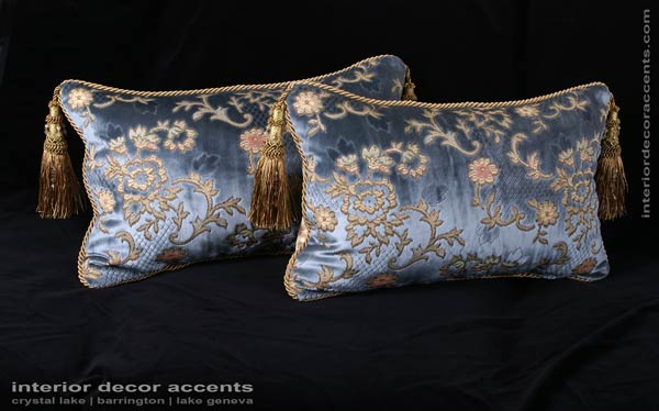 Scalamandre blue silk cut velvet decorative throw pillows for traditional and luxurious interior design and timeless home decor accents